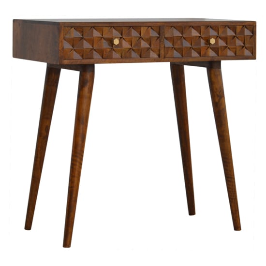 Product photograph of Tufa Wooden Diamond Carved Console Table In Chestnut from Furniture in Fashion