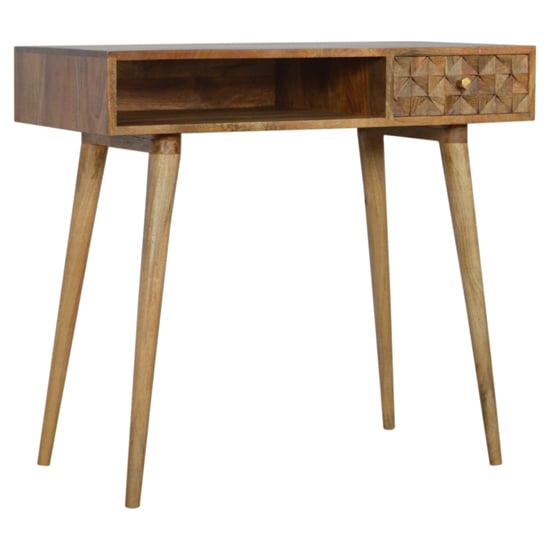 Product photograph of Tufa Wooden Diamond Carved Study Desk In Oak Ish from Furniture in Fashion
