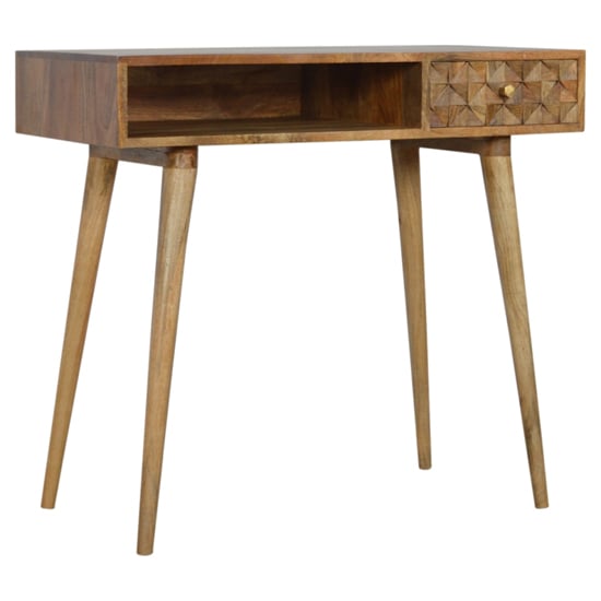 Read more about Tufa wooden diamond carved study desk in oak ish