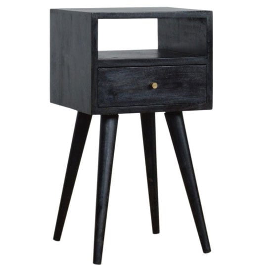 Product photograph of Tufa Wooden Petite Bedside Cabinet In Ash Black from Furniture in Fashion