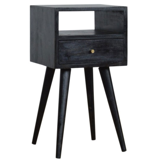 Tufa Wooden Petite Bedside Cabinet In Ash Black