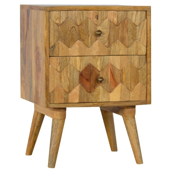 Photo of Tufa wooden pineapple carved bedside cabinet in oak ish