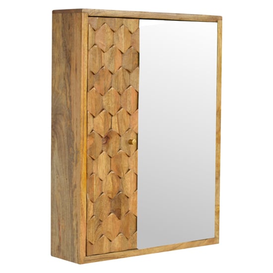 Product photograph of Tufa Wooden Pineapple Carved Wall Mirrored Cabinet In Oak Ish from Furniture in Fashion