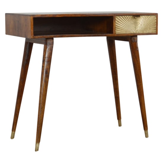 Product photograph of Manila Wooden Sunrise Gold Study Desk In Chestnut And Brass from Furniture in Fashion