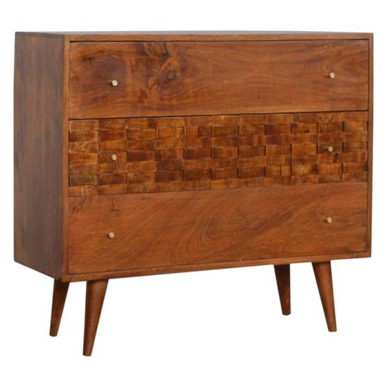 Photo of Tufa wooden tile carved chest of 3 drawers in chestnut