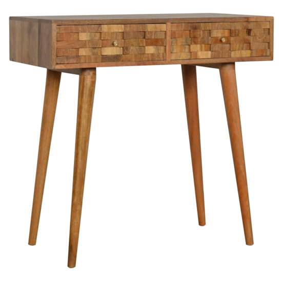 Photo of Tufa wooden tile carved console table in oak ish