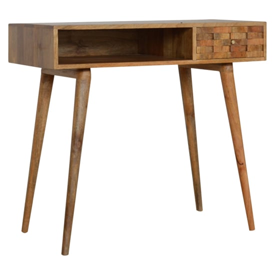 Product photograph of Tufa Wooden Tile Carved Study Desk In Oak Ish from Furniture in Fashion