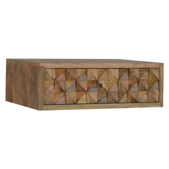 Read more about Tufa wooden wall hung diamond carved bedside cabinet in oak ish