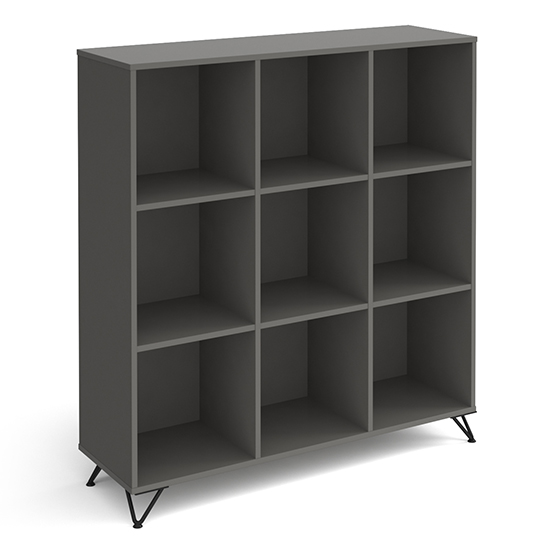 Tufnell High Wooden Shelving Unit In Onyx Grey And 9 Shelves FiF