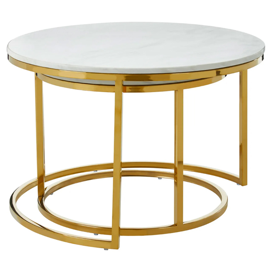 Photo of Tula round marble set of 2 coffee tables in white