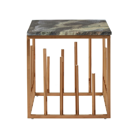 Saclateni Square Marble Top Side Table In Rose Gold
