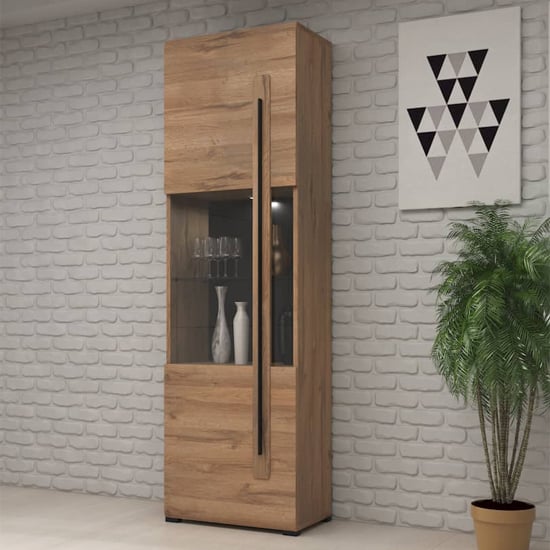 Product photograph of Trail Display Cabinet Tall 1 Door In Grandson Oak With Led from Furniture in Fashion