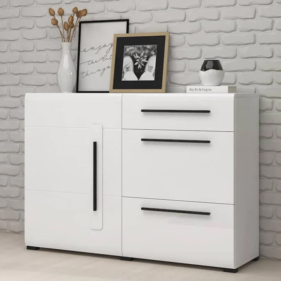 Product photograph of Trail High Gloss Sideboard With 1 Door 3 Drawers In White from Furniture in Fashion
