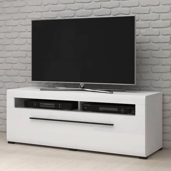 Product photograph of Trail High Gloss Tv Stand With 1 Drawer In White And Led from Furniture in Fashion