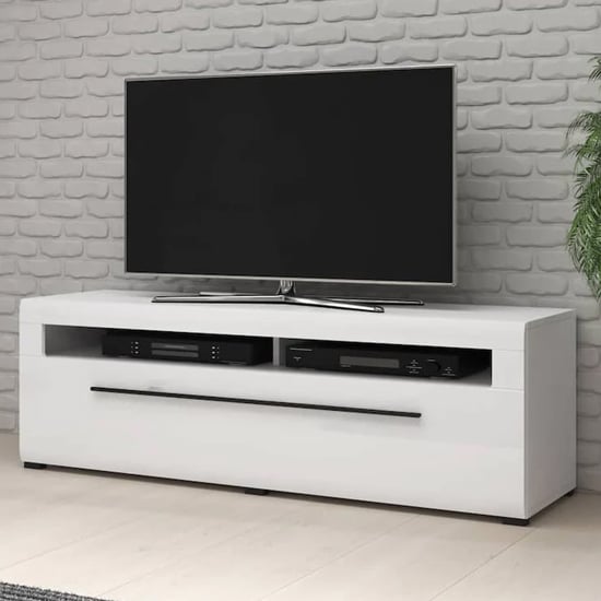 Product photograph of Trail High Gloss Tv Stand Wide With 1 Drawer In White from Furniture in Fashion