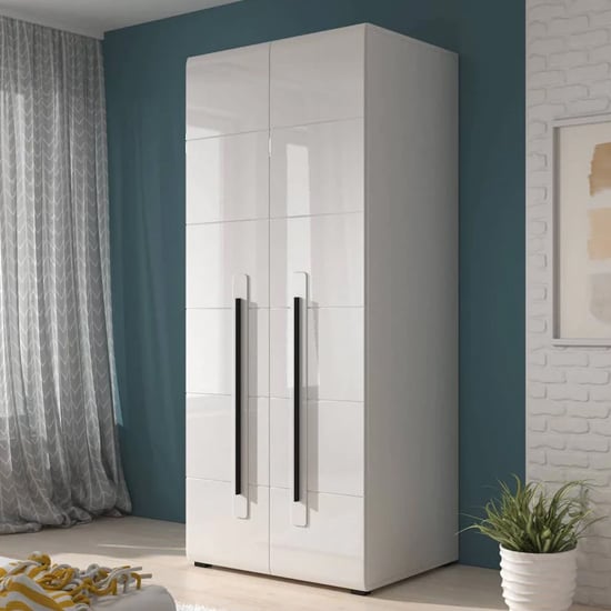 Product photograph of Trail High Gloss Wardrobe With 2 Doors In White from Furniture in Fashion