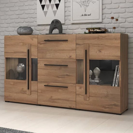 Product photograph of Trail Sideboard 2 Doors 3 Drawers In Grandson Oak With Led from Furniture in Fashion