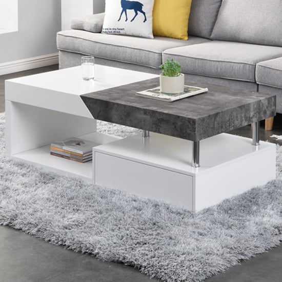 Read more about Tuna wooden storage coffee table in white and concrete effect