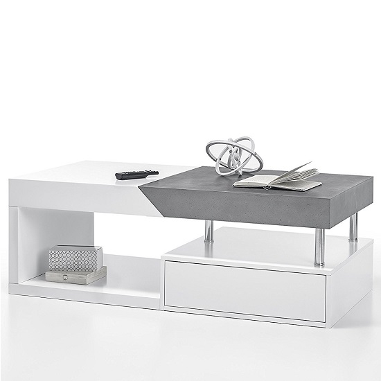 Tuna Extendable Storage Coffee Table In Matt White And Concrete Tuna Extendable Storage Coffee Table In Matt White And Concrete