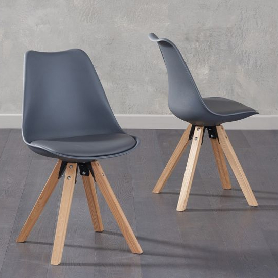 Tupa Dark Grey Leather Dining Chairs With Square Leg In A Pair