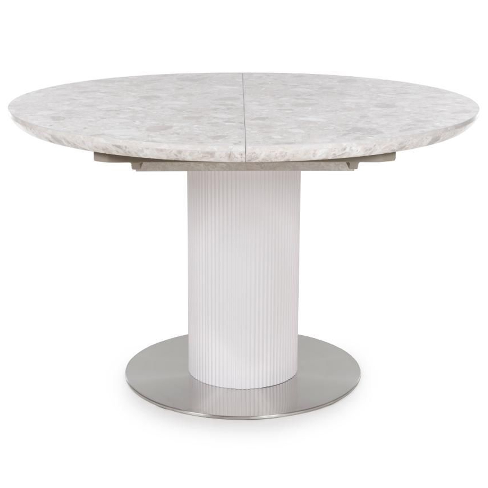 Tupelo Wooden Round Extending Dining Table In White Marble Effect