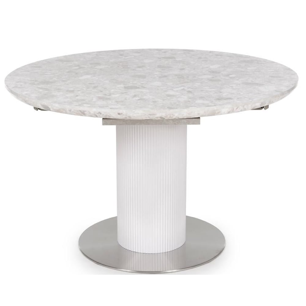 Tupelo Wooden Round Extending Dining Table In White Marble Effect