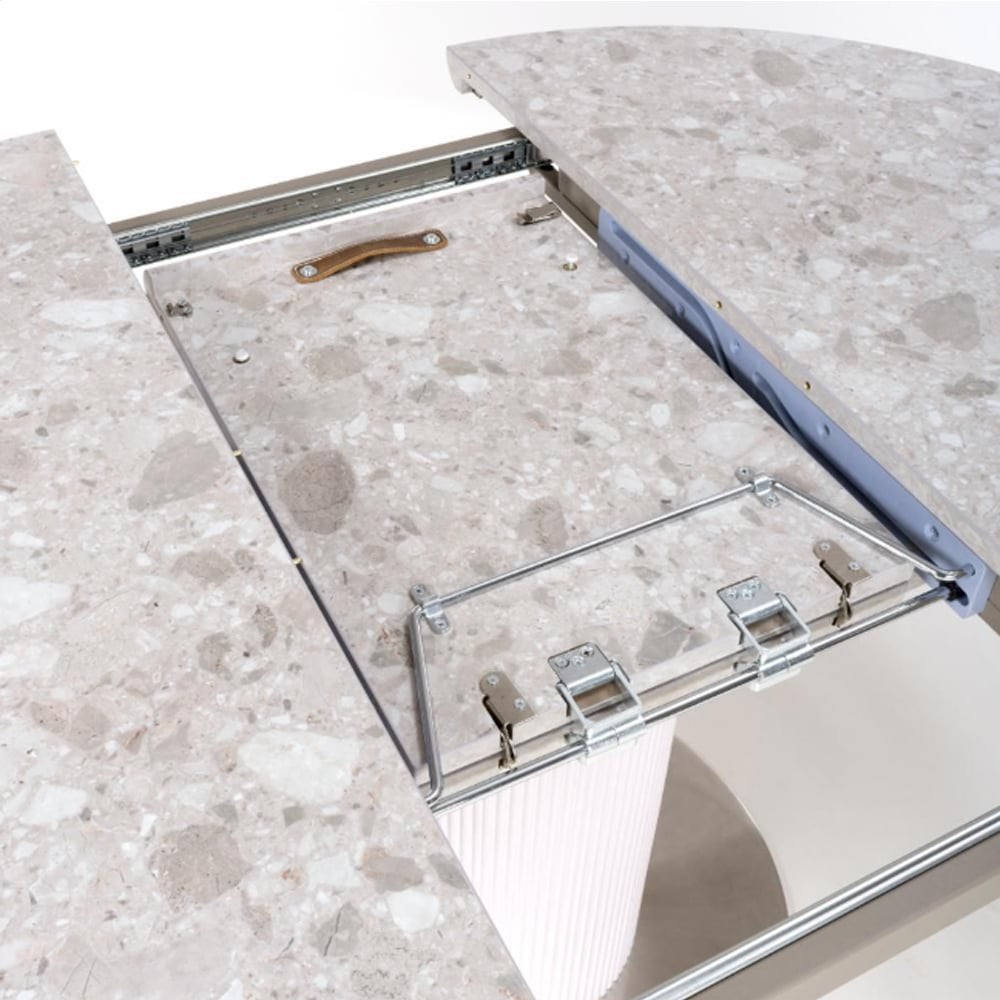 Tupelo Wooden Round Extending Dining Table In White Marble Effect