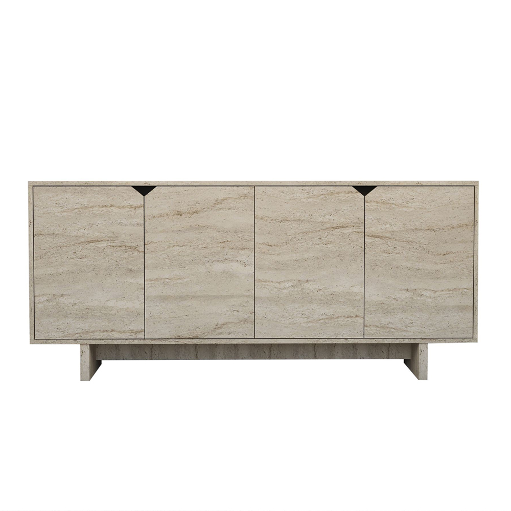 Turan Wooden Sideboard with 4 Doors in Travertine Marble Effect