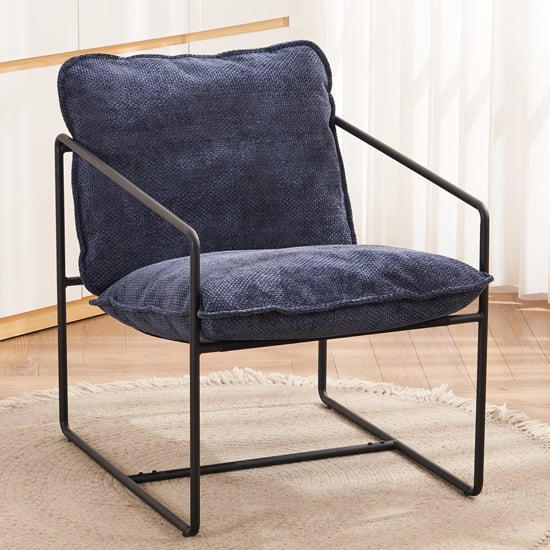 Product photograph of Turin Fabric Occasional Chair In Blue With Black Metal Frame from Furniture in Fashion