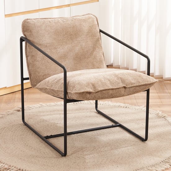 Product photograph of Turin Fabric Occasional Chair In Champagne With Black Metal Frame from Furniture in Fashion