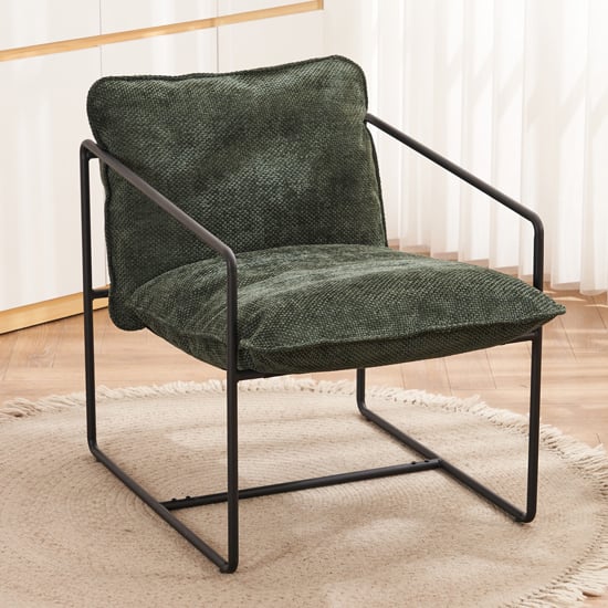 Product photograph of Turin Fabric Occasional Chair In Green With Black Metal Frame from Furniture in Fashion