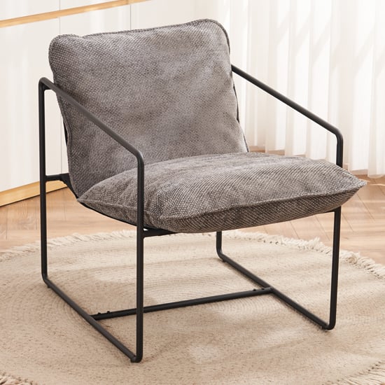 Turin Fabric Occasional Chair In Grey With Black Metal Frame