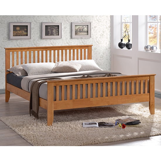 Photo of Turin wooden double bed in honey oak