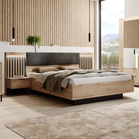 Turin Wooden Ottoman King Size Bed In Artisan Oak