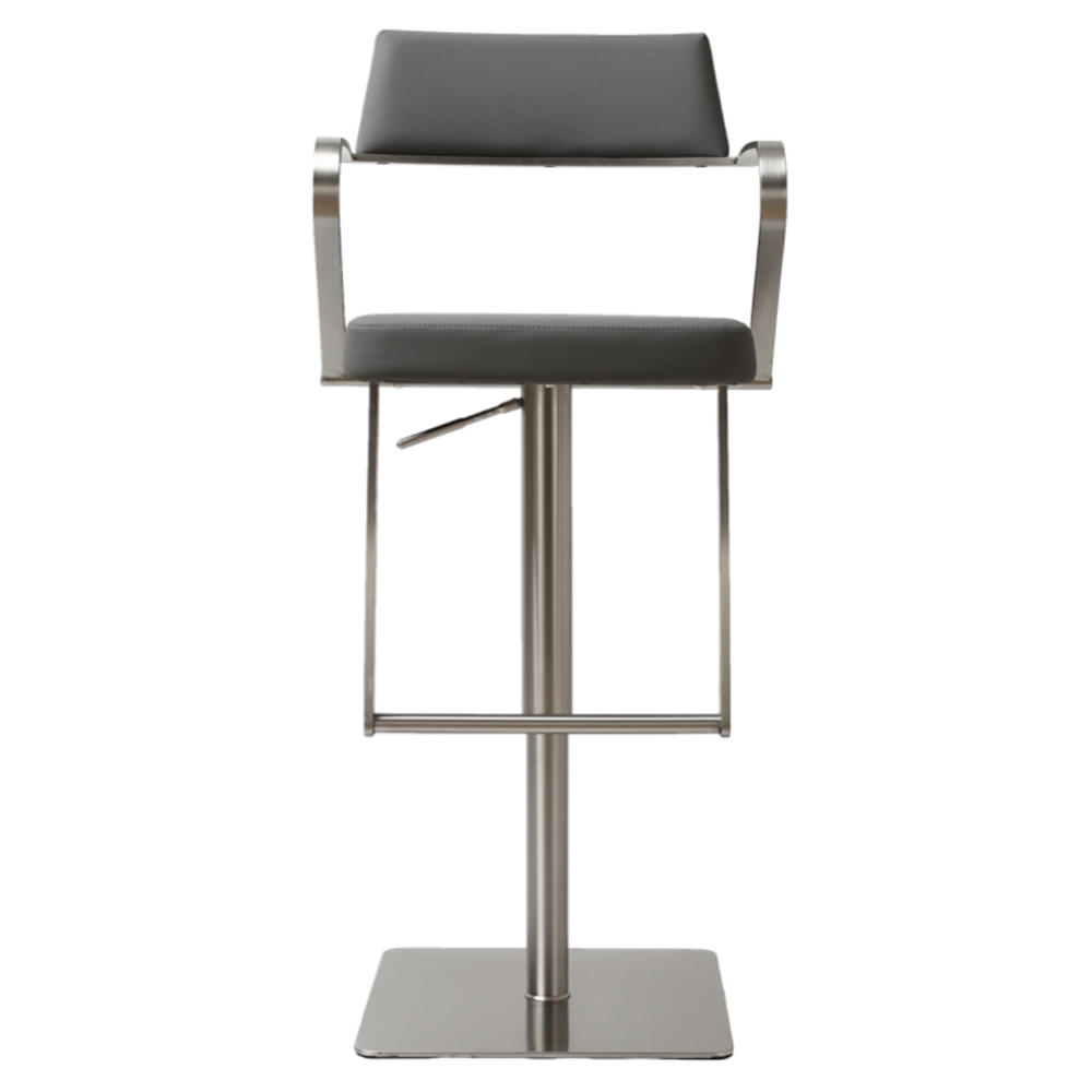 Turlock Grey Leather Bar Stools In Pair