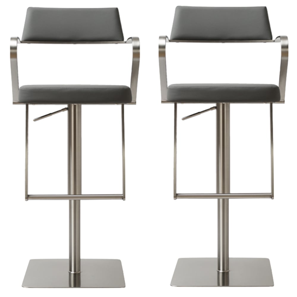 Turlock Grey Leather Bar Stools In Pair