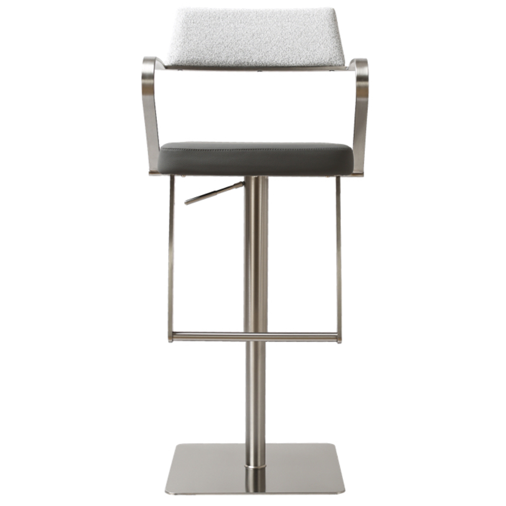 Turlock Grey Leather Fabric Bar Stools In Pair