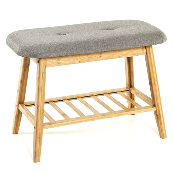 Turlock Wooden Shoe Storage Bench In Bamboo With Grey Seat