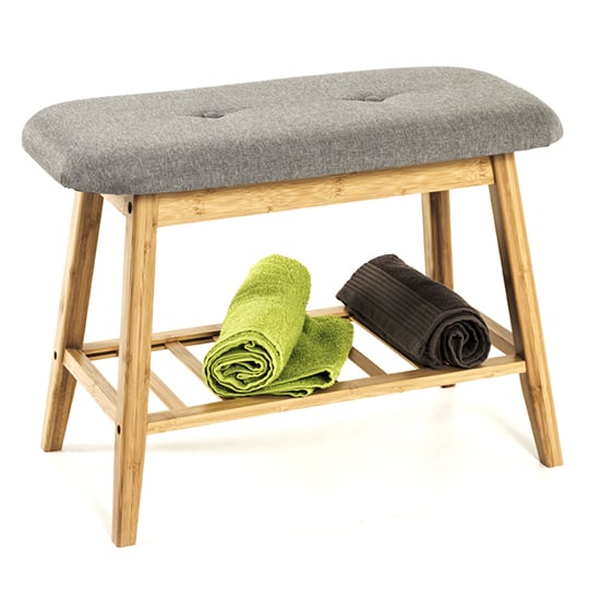 Read more about Turlock wooden shoe storage bench in bamboo with grey seat