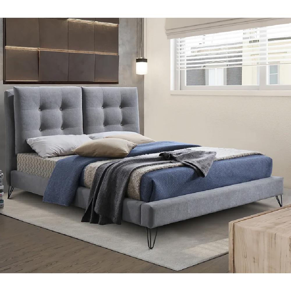 Read more about Tuscany fabric double bed with oak legs in dark grey