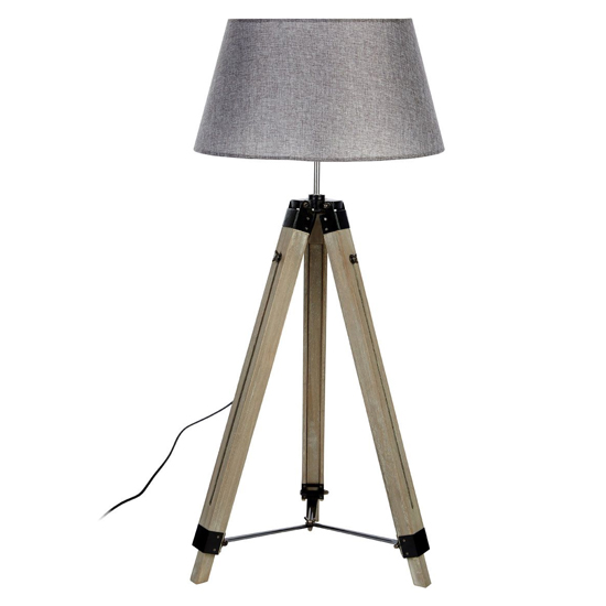 Tuscany Grey Fabric Shade Floor Lamp With Wooden Tripod Base_2