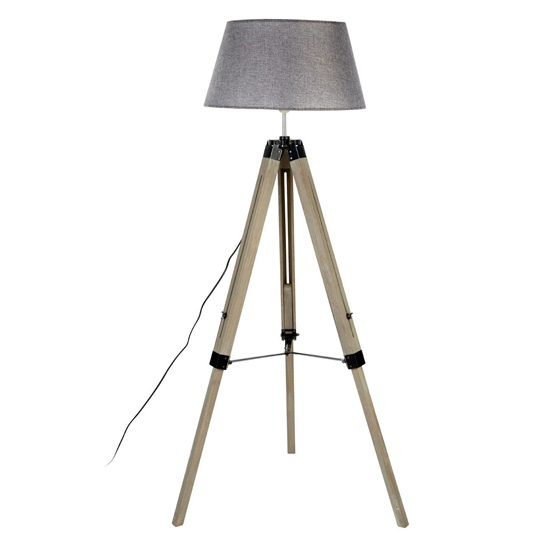 Tuscany Grey Fabric Shade Floor Lamp With Wooden Tripod Base_1