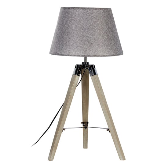 Tuscany Grey Fabric Shade Table Lamp With Wooden Tripod Base