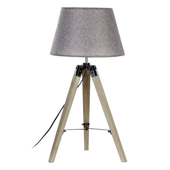 Product photograph of Tuscany Grey Fabric Shade Table Lamp With Wooden Tripod Base from Furniture in Fashion