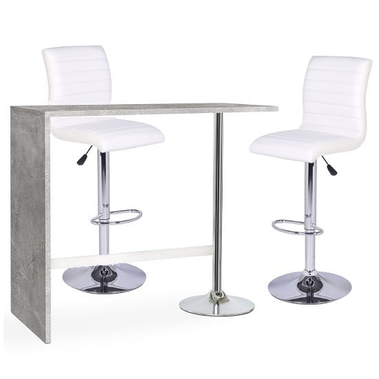 Read more about Tuscon bar table in concrete effect and 2 ripple white bar stool