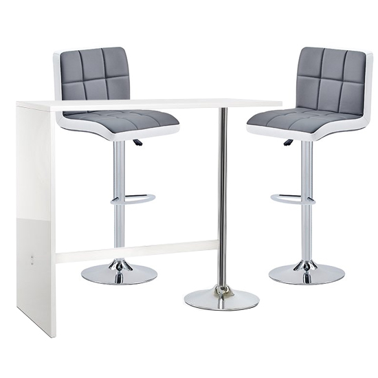 Read more about Tuscon bar table in white gloss 2 copez grey white bar stools