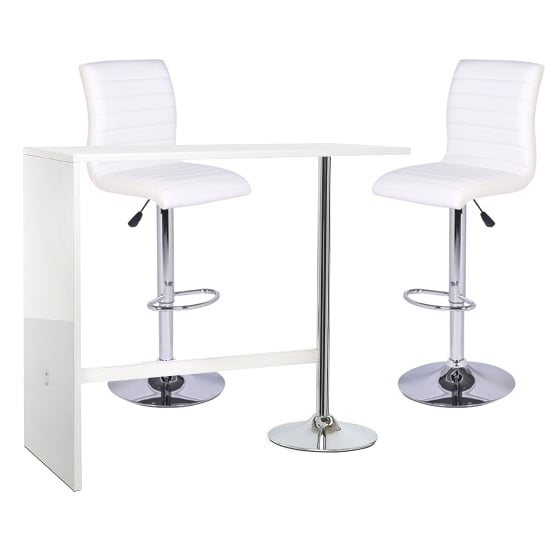 Tuscon Bar Table In White Gloss With 2 Ripple White Bar Stools_1