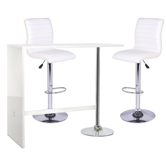 Read more about Tuscon bar table in white gloss with 2 ripple white bar stools