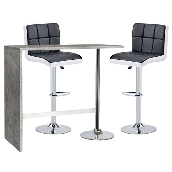 Photo of Tuscon concrete effect bar table 2 copez black white bar stools