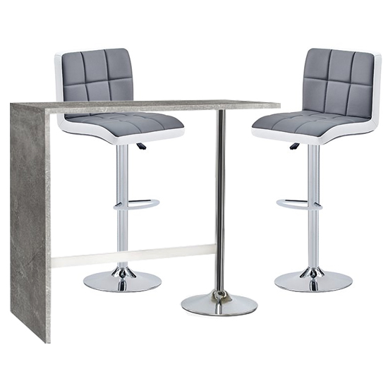 Read more about Tuscon concrete effect bar table 2 copez grey white bar stools